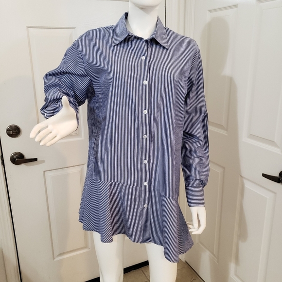 Veronica Beard Gilda Tunic Blue and Whit Button Up Shirt Size 6 NWT - Picture 1 of 7